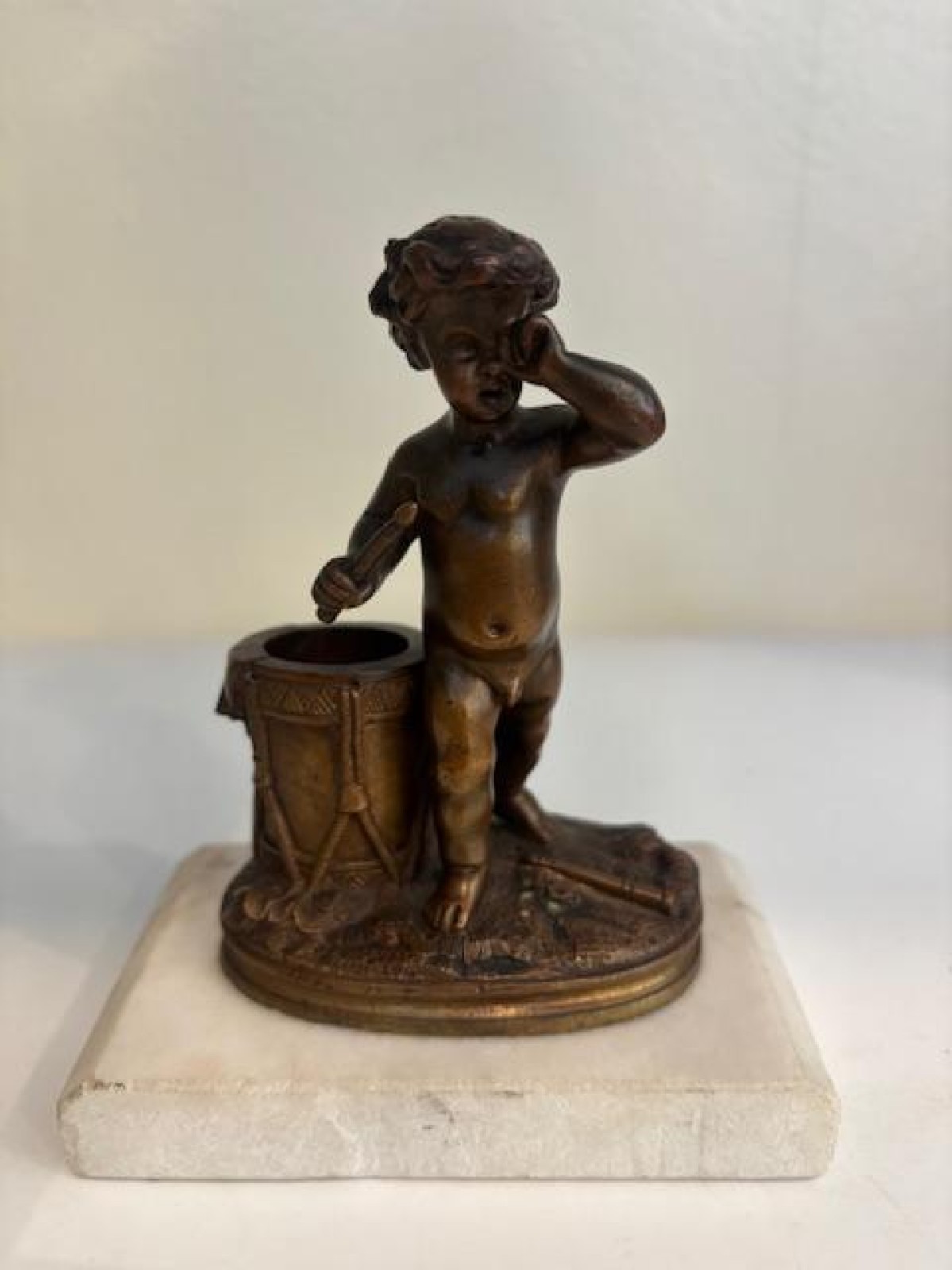 Frnech victorian small bronze cupid with drum